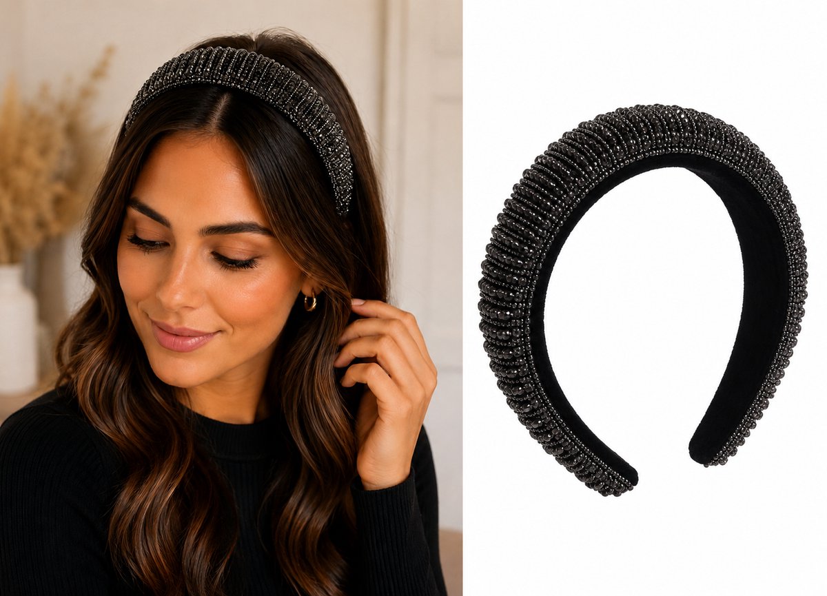 Glitter Haarbanden Diadeems Strass Steentjes - Zwart - Party Haarband