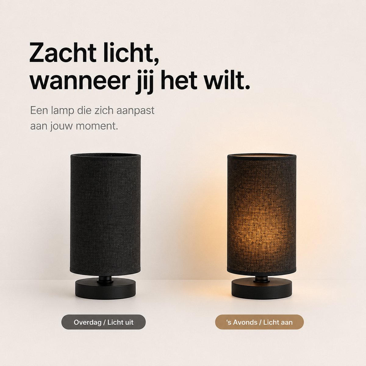 Sounix Tafellamp voor Nachtkastje - 3 Lichtkleuren 3000K/4000K/6000K - Inclusief E27 LED Lamp - Ronde Stoffen Lampenkap - Zwart thumbnail 2