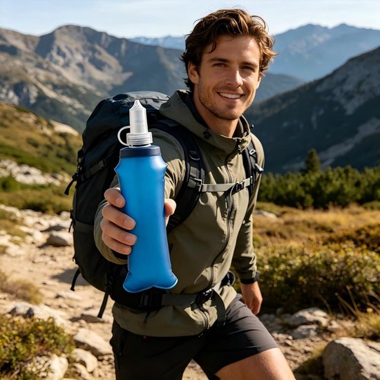 Zachte fles - 100ML - 22,5*7,5*3cm - waterzak - draagbare waterzak - TPU waterzak voor sport, outdoor en fietsen - opvouwbare fles - zachte fles - herbruikbaar - geschikt voor loopvesten, waterzakrugzakken, marathon, wandelen, fietsen — afbeelding 4