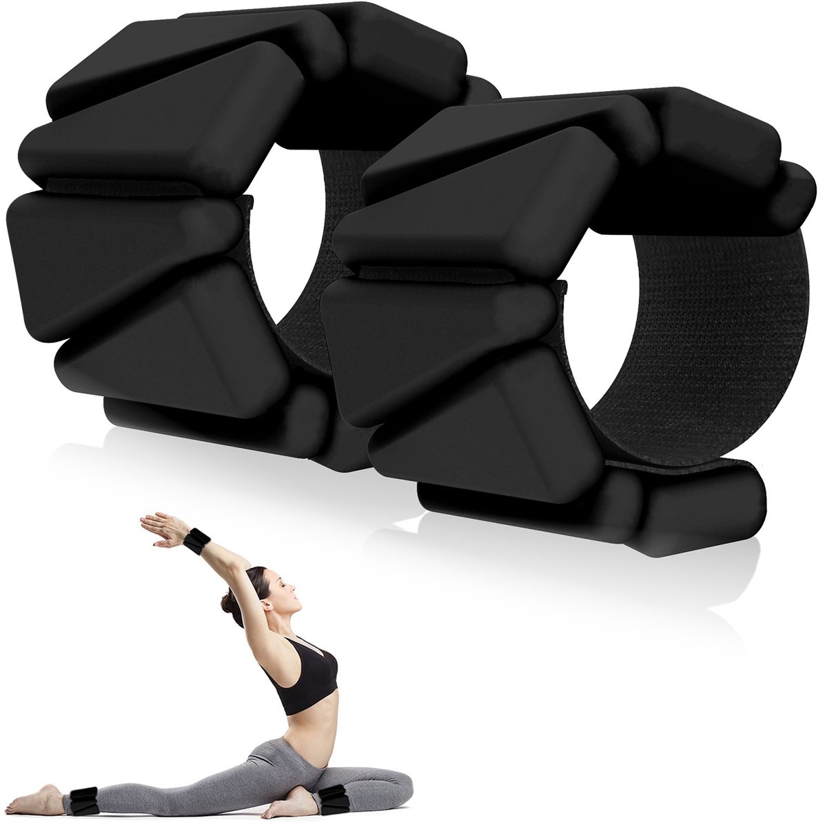 Verstelbare Siliconen Pols- en Enkelgewichten 2LB - Fitness Yoga Gewichtsmanchetten met Klittenband - Zwart Set van 2