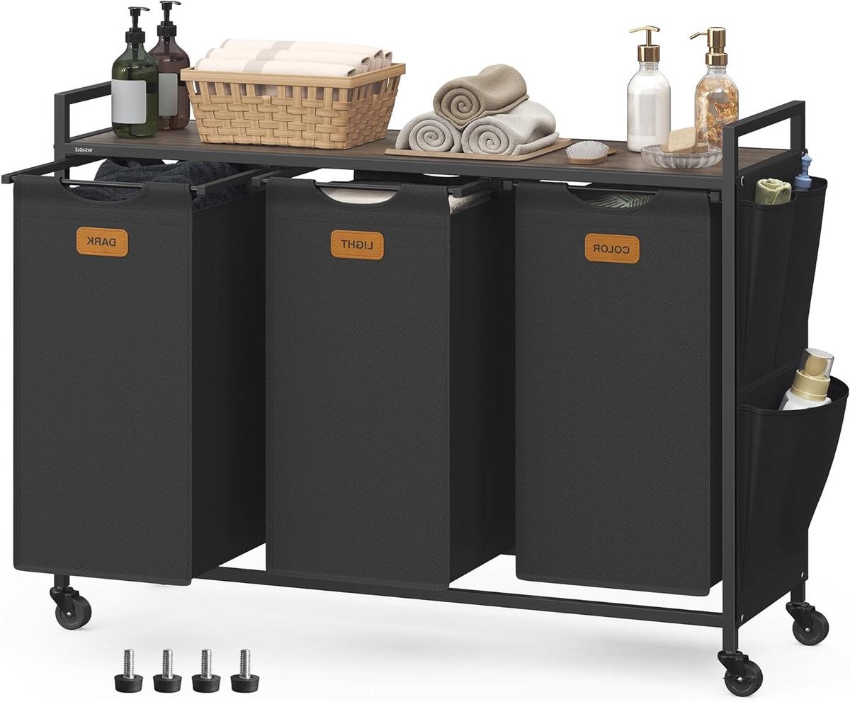 Wasmand Trolley Kleding Organizer Sorteren Kleding Verrijdbaar Met Wielen 150 Liter Zwart Bruin