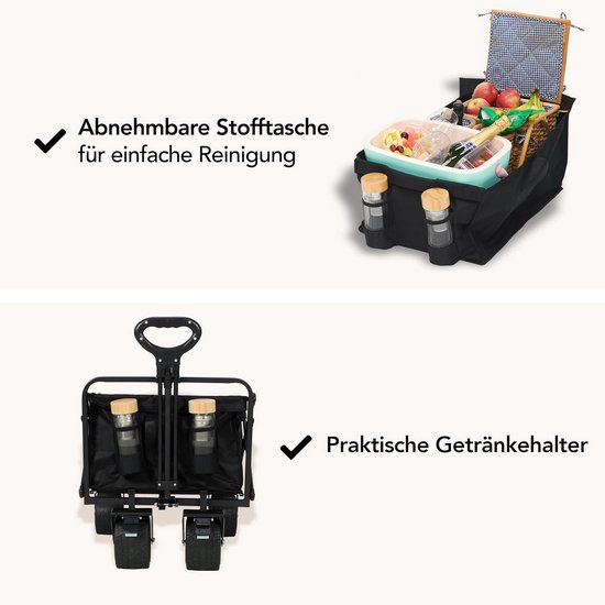 Handige Transportkar - Opvouwbare Kar - Boodschappen Doen - 180 kg Draagkracht - 95 x 57 x 96 CM - Zwart — afbeelding 5