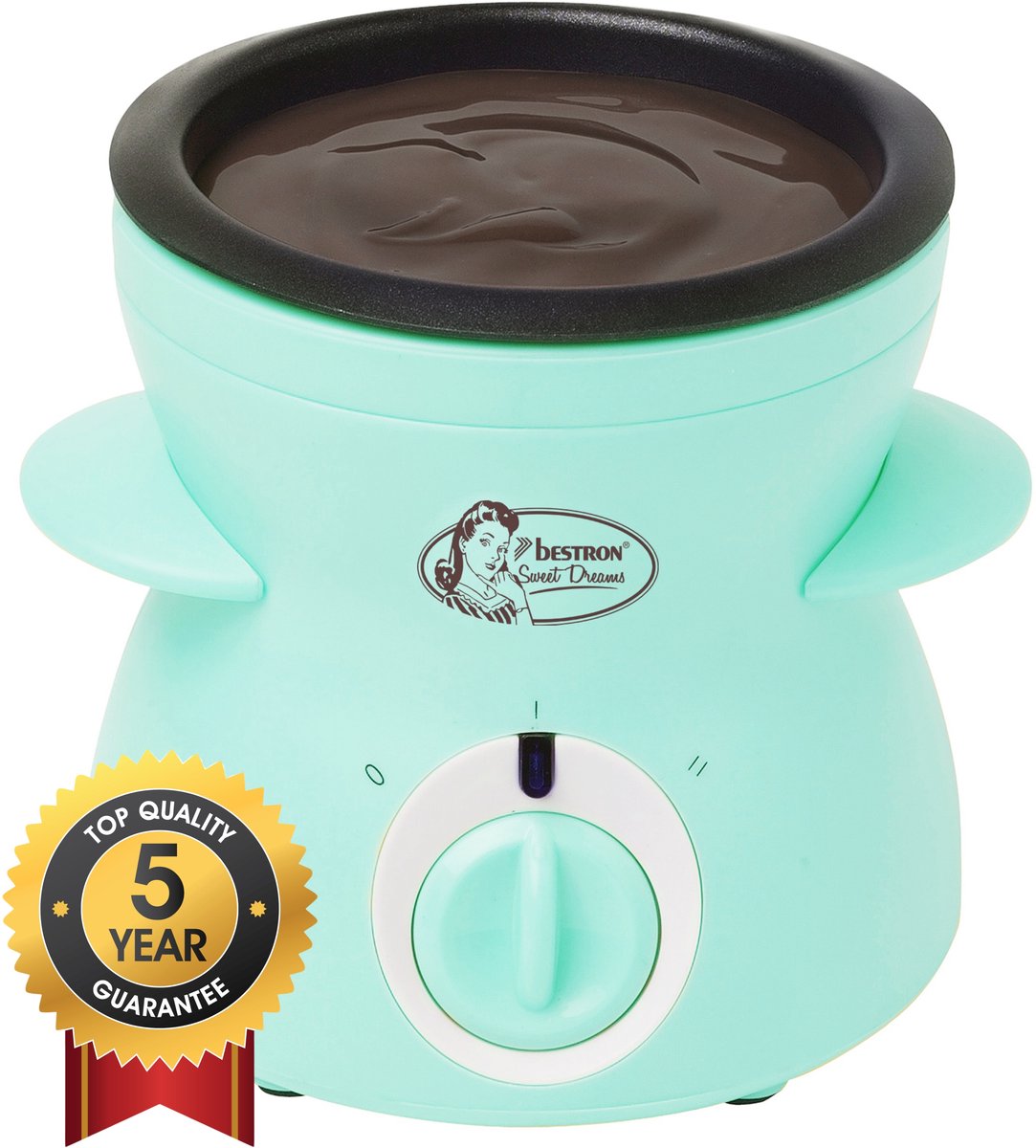 Bestron Chocolade Fondue DCM043M - Elektrische fondue - 5 personen - 10 Fonduevorkjes - Mint - 5 jaar garantie