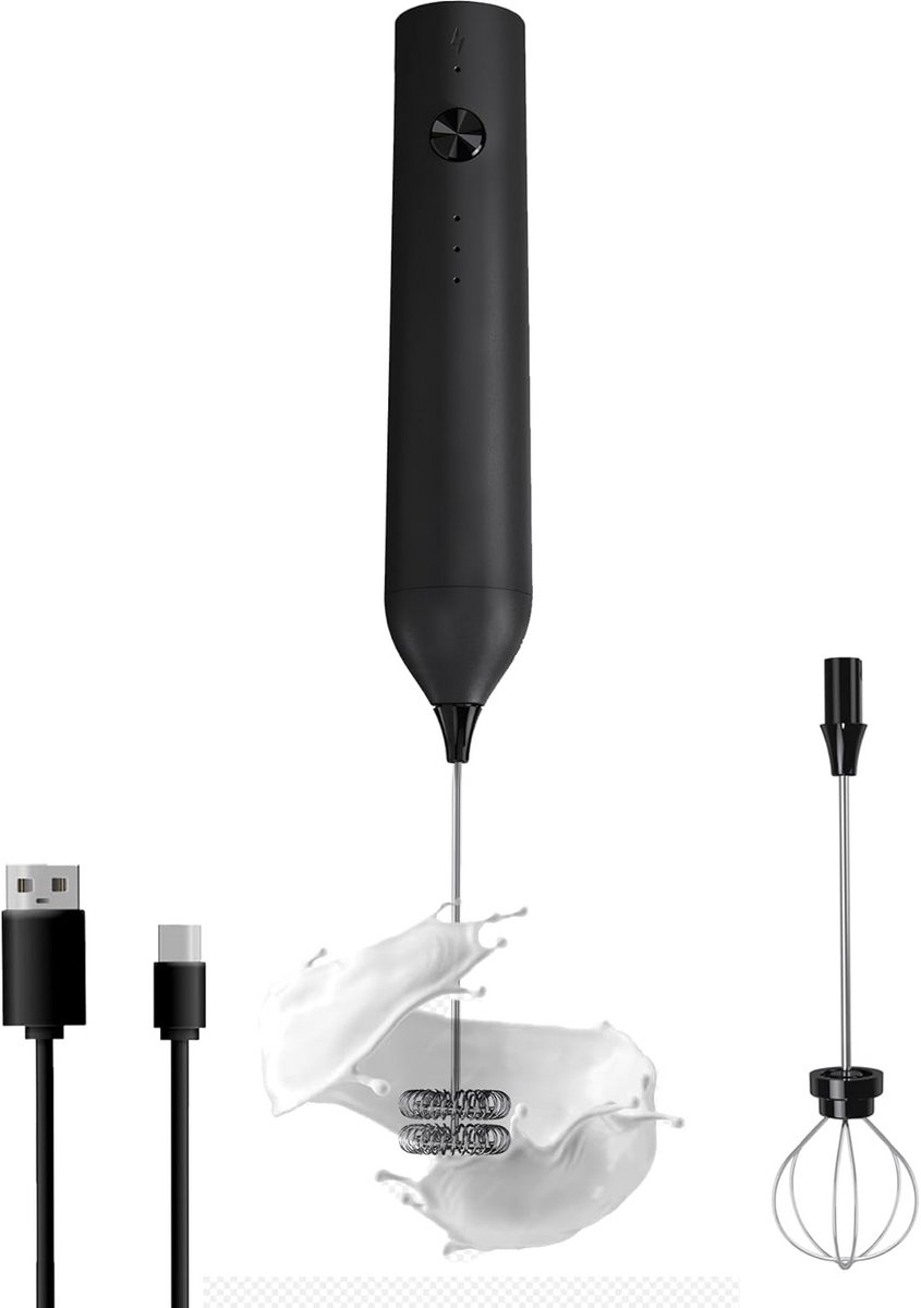 Elektrische Opschuimer - Koffie Mixer - Drankjes Maken - Oplaadbaar Type C - 3 Snelheden - Zwart
