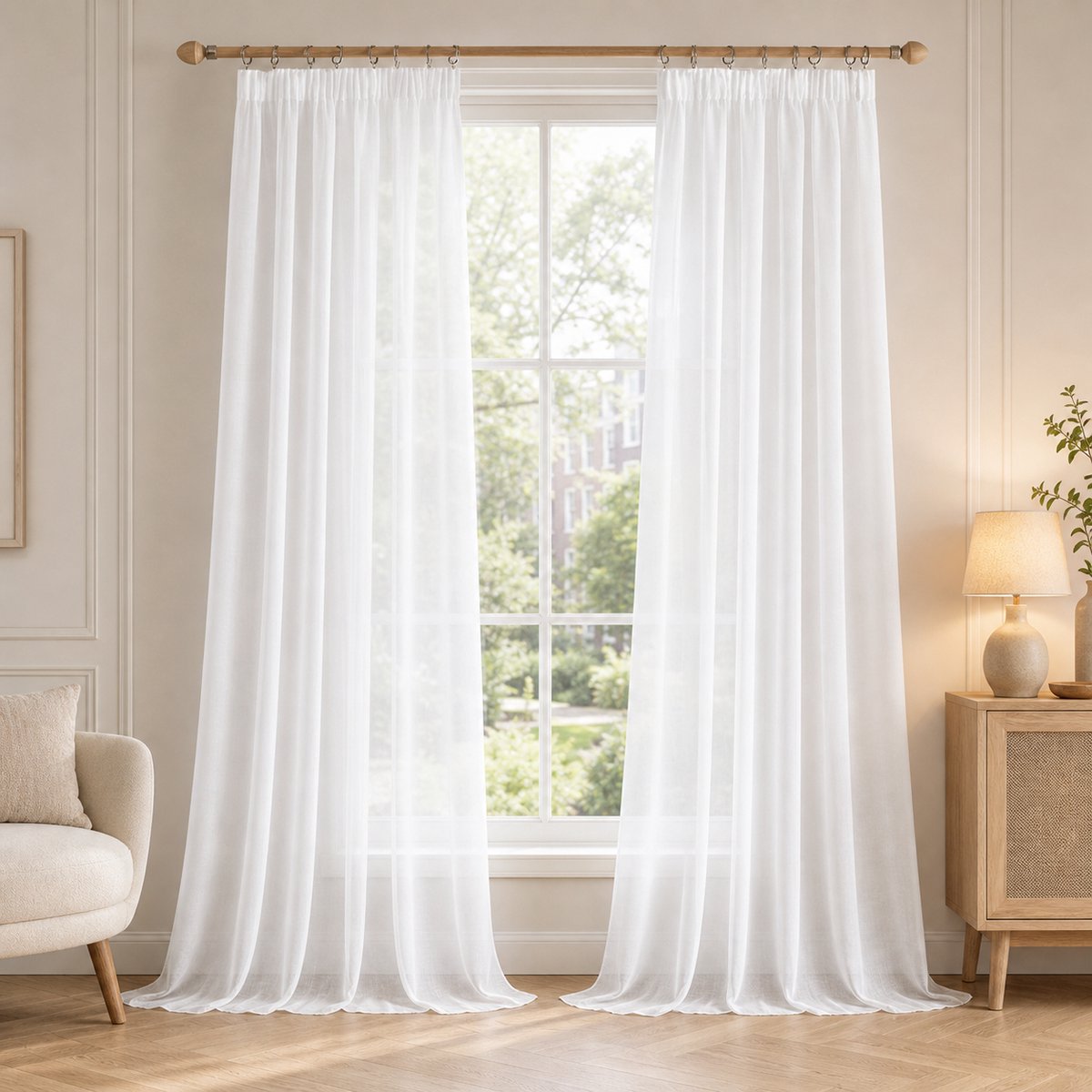 Qelus 2 Stuks Witte Voile Gordijnen - Lichtdoorlatende Vitrage - 132x244cm - 2 Panelen - rod pocket - plooiband - zachte privacy - voor woonkamer - slaapkamer - Wit