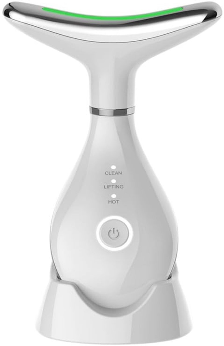 Elektrische nekmassage - Gezichts- en nekmassage - Nekverzorgingsapparaat - Huidverzorgingsapparaat voor thuis - Met basis - Verstevigt de huid - Wit