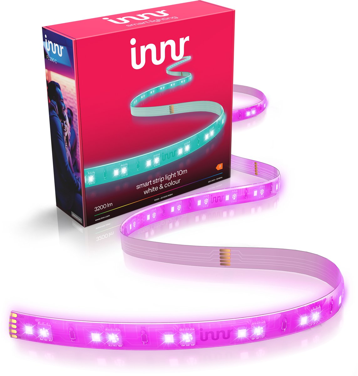 Innr Zigbee Lightstrip 10m, geschikt voor Philips Hue, premium RGBW LED-strip, ultra helder 3200 lm, diep dimbare indirecte verlichting
