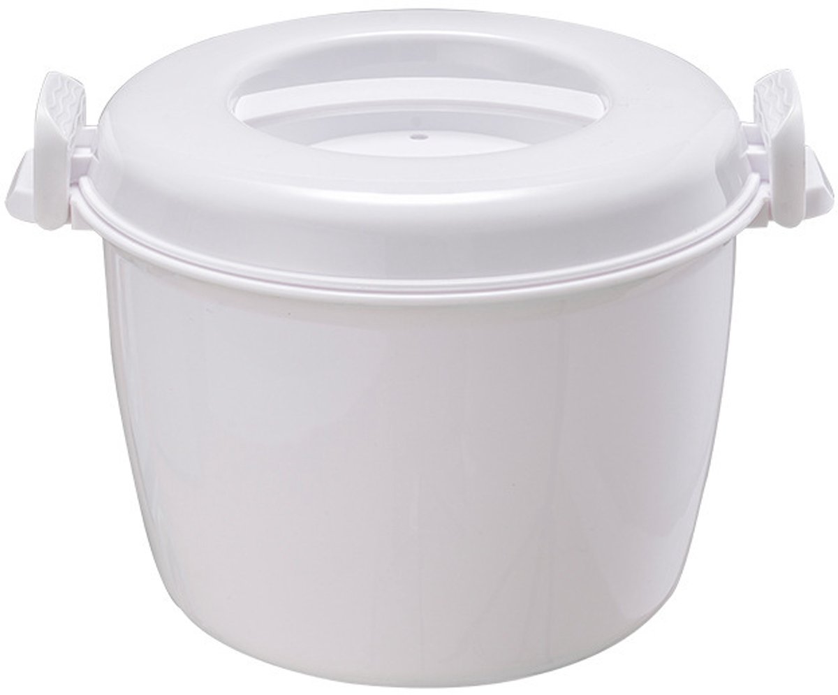 Magnetron rijstkoker - Rijst koken gereedschap- Geïsoleerde voedselcontainer - Rijststomer - Magnetronbestendige stoommand - Draagbare lunchbox - Magnetronbereiding - Inclusief rijstlepel - Geschikt voor picknicks, werk, reizen (1800 ml - wit)