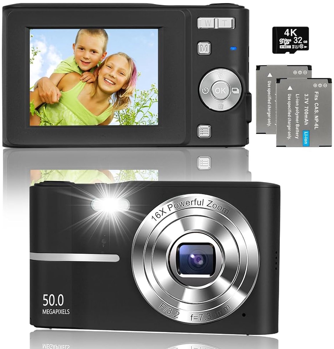 Digitale Camera - 1080P 50MP Fotocamera - Compact Camera - Vlog Camera voor Kinderen - 16x Zoom - Incl. 32GB
