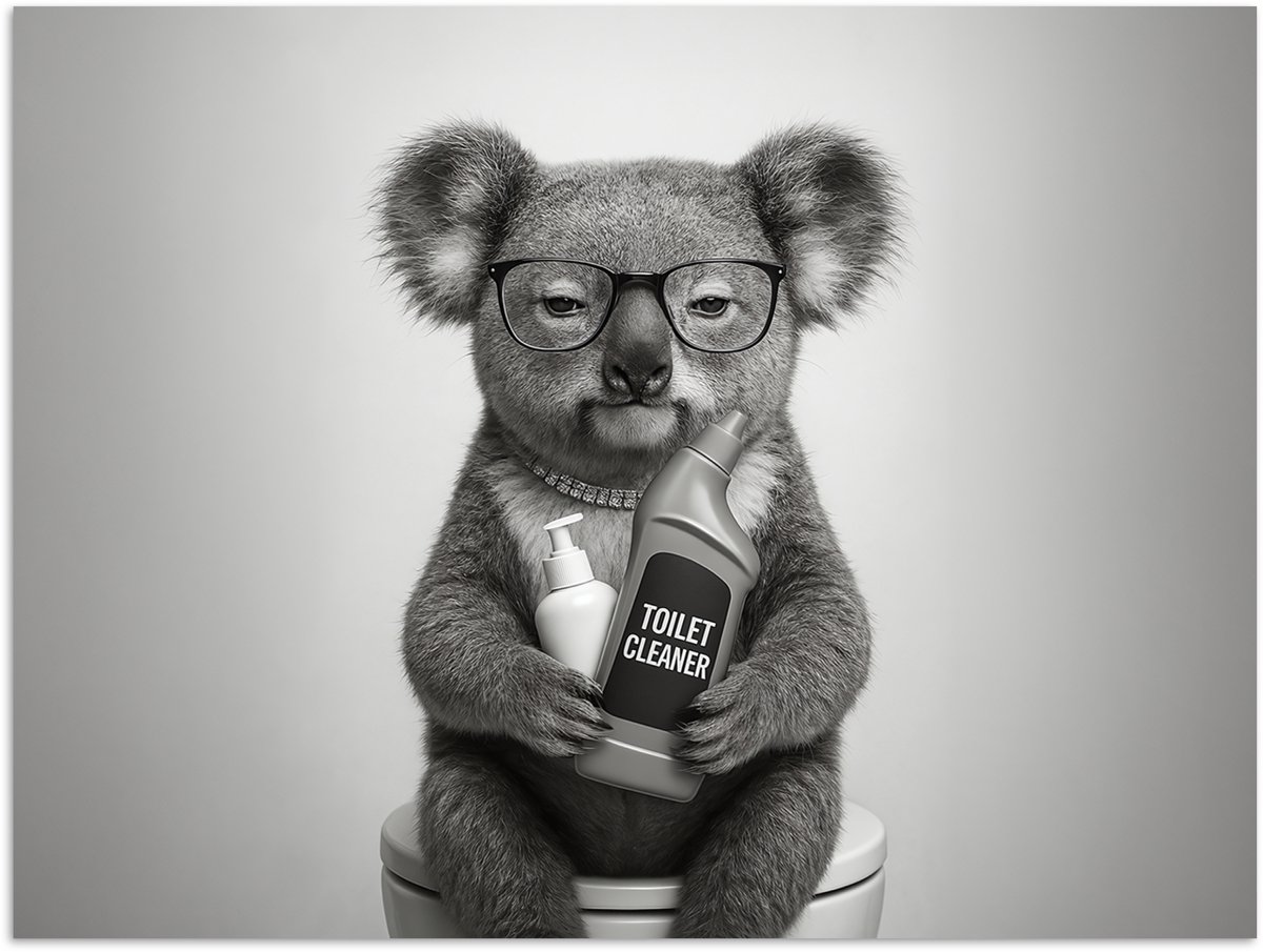 Poster 40x30 cm - Koala - Bril - Toilet - Posters - Kamer decoratie - Wanddecoratie woonka