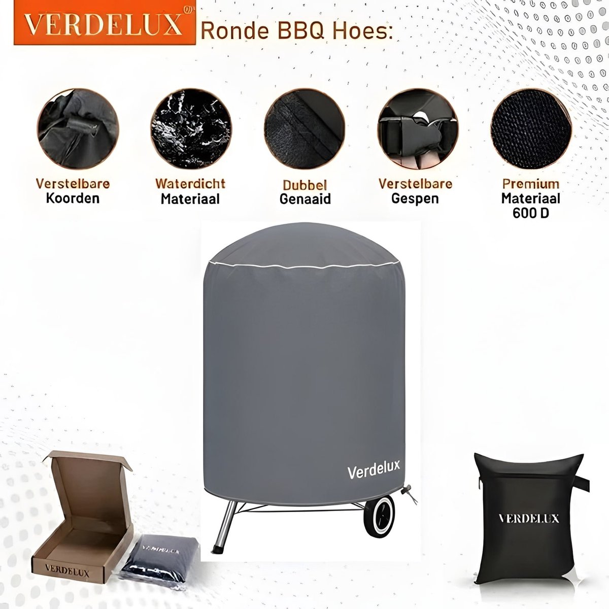 Verdelux 90x90 Hoes Kamado BBQ Ø65x90 cm Antraciet - 420D Oxford Waterdicht met Opbergtas - Verdelux Antraciet
