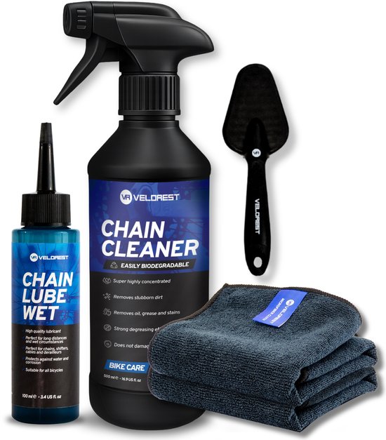 Velorest Ketting Reinigingsset - Ketting Reiniging & Onderhoud - Fietsonderhoudsmiddelen - Fietsketting Reiniger Set - Kettingolie Fiets - Fietsketting Smeermiddel - Chain Cleaner - Biologisch Afbreekbaar