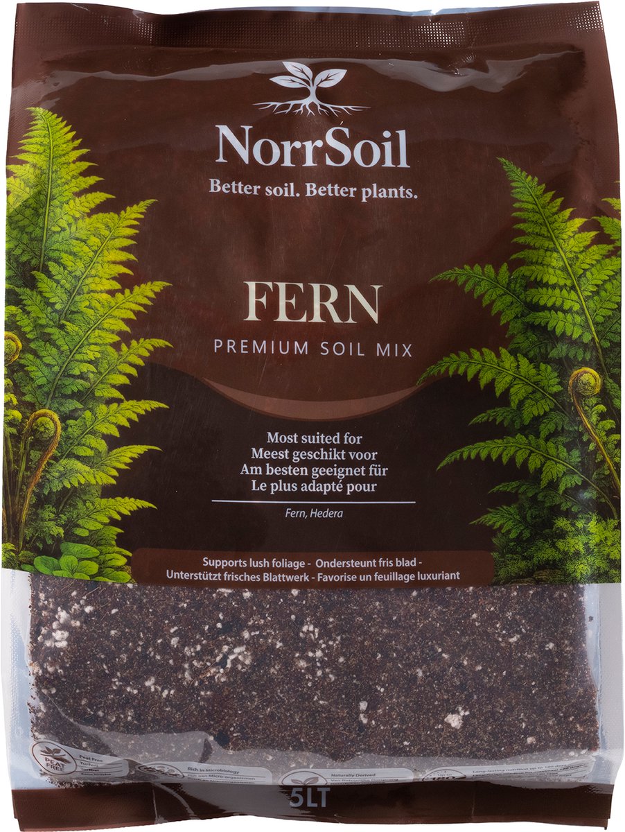 Norrsoil Varens Potgrond 5L – Premium Potgrond voor Varens, Hedera en Groene Kamerplanten – Turfvrij – 180 Dagen Organische Voeding