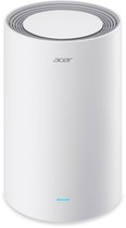 Witte, cilindrische Acer router met blauwe indicatorlampje aan de onderkant.