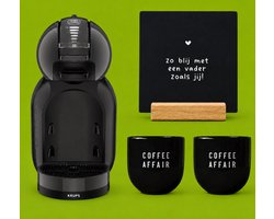 KRUPS NESCAFÉ Dolce Gusto MiniMe KP120810 - Koffiecupmachine - Antraciet / zwart + 2 zwarte mokken "Coffee Affair" + zwarte tegel "Zo blij met een vader zoals jij" + tegelhouder - (cadeau)PAKKET