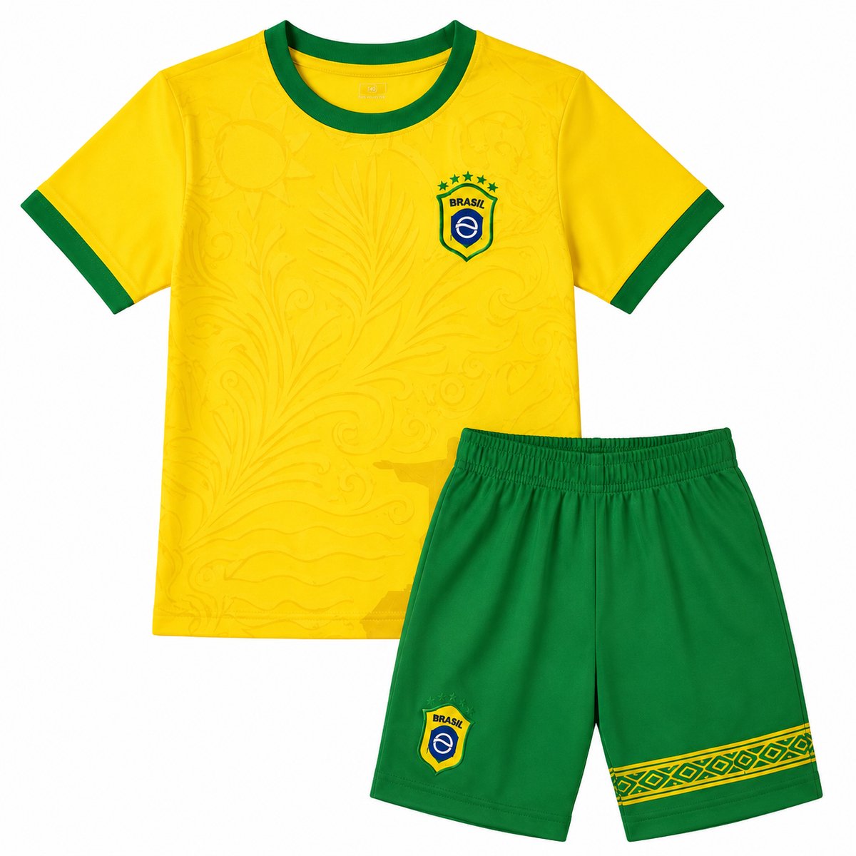 Brazilië Voetbaltenue Kinderen – Shirt & Short Set – Brazilië Voetbalpak WK 2026 – Geel Groen - 8 jaar