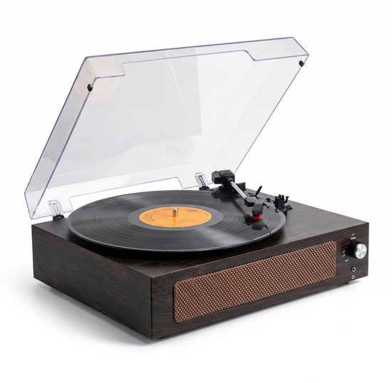 Vika Platenspeler - Met Bluetooth en Speakers - Vintage platenspeler - LP Speler - Bruin en Zwart - Draaitafel voor Vinyl - Met Hout