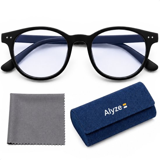 Alyze Blauw Licht Bril - Zonder sterkte - Voor computer - Met filter - Computer gaming - Blue light glasses - Zwart