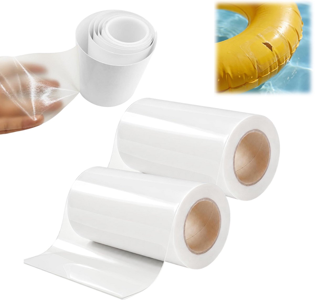 2 Rollen – Waterdichte Reparatie Tape – Reparatie Tape Opblaasbare spa – Reparatietape Zwembad 10cm x 1m – Zelfklevende Transparante Stickers voor Lekken in Zwemringen, Boten en Tenten 2 Rollen – Waterdichte Reparatie Tape – Reparatie Tape Opblaasbare spa – Reparatietape Zwembad 10cm x 1m – Zelfklevende Transparante Stickers voor Lekken in Zwemringen, Boten en Tenten