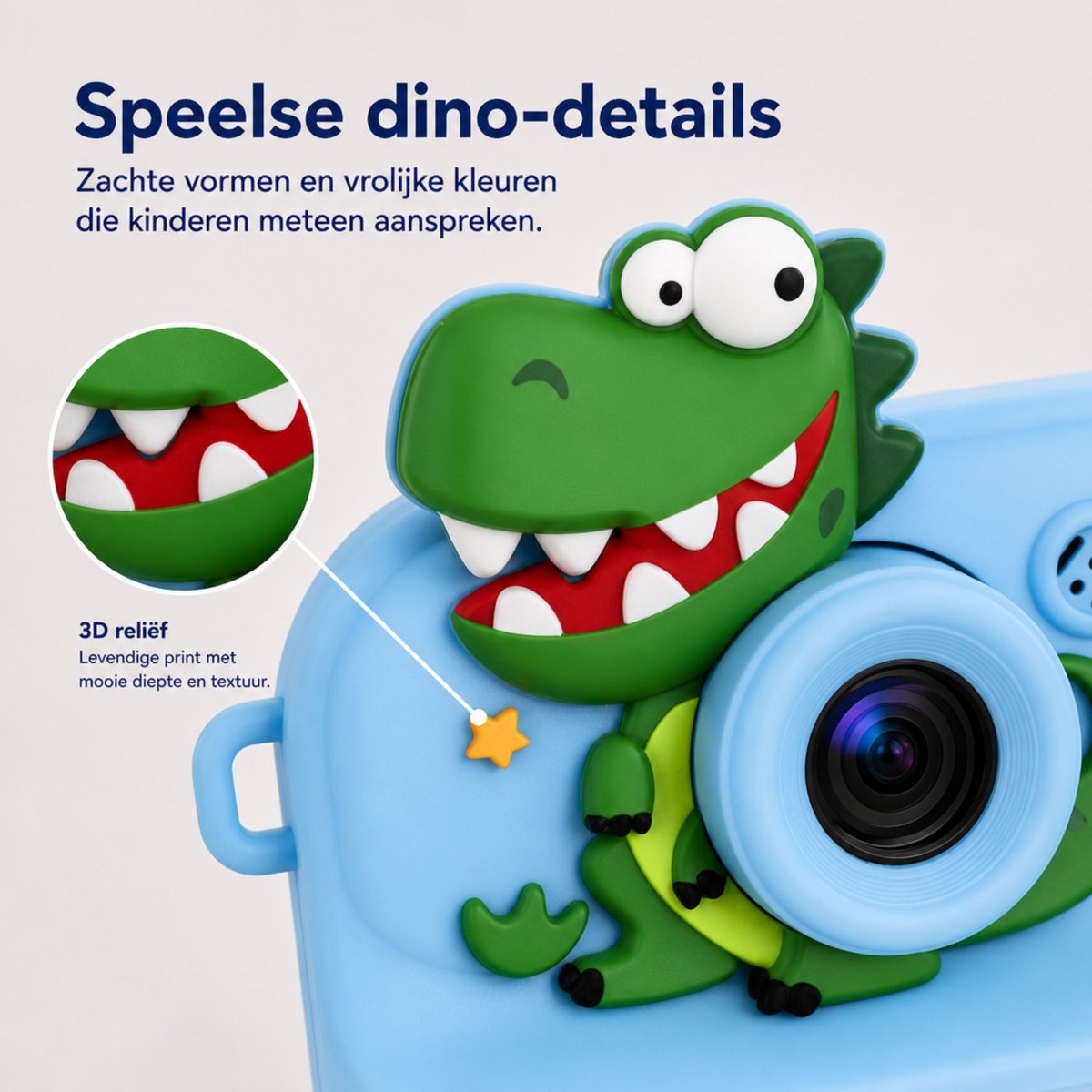 Boncy® Digitale Kindercamera met Foto Printer - Instant Print Kinder Camera - Dinosaurus Fototoestel voor Kinderen Jongens & Meisjes - Digitaal Kindercamera's Speelgoed - Dino Fotocamera 48MP - Fotoprinter Speelgoedcamera Pocket Printer Blauw – foto 3