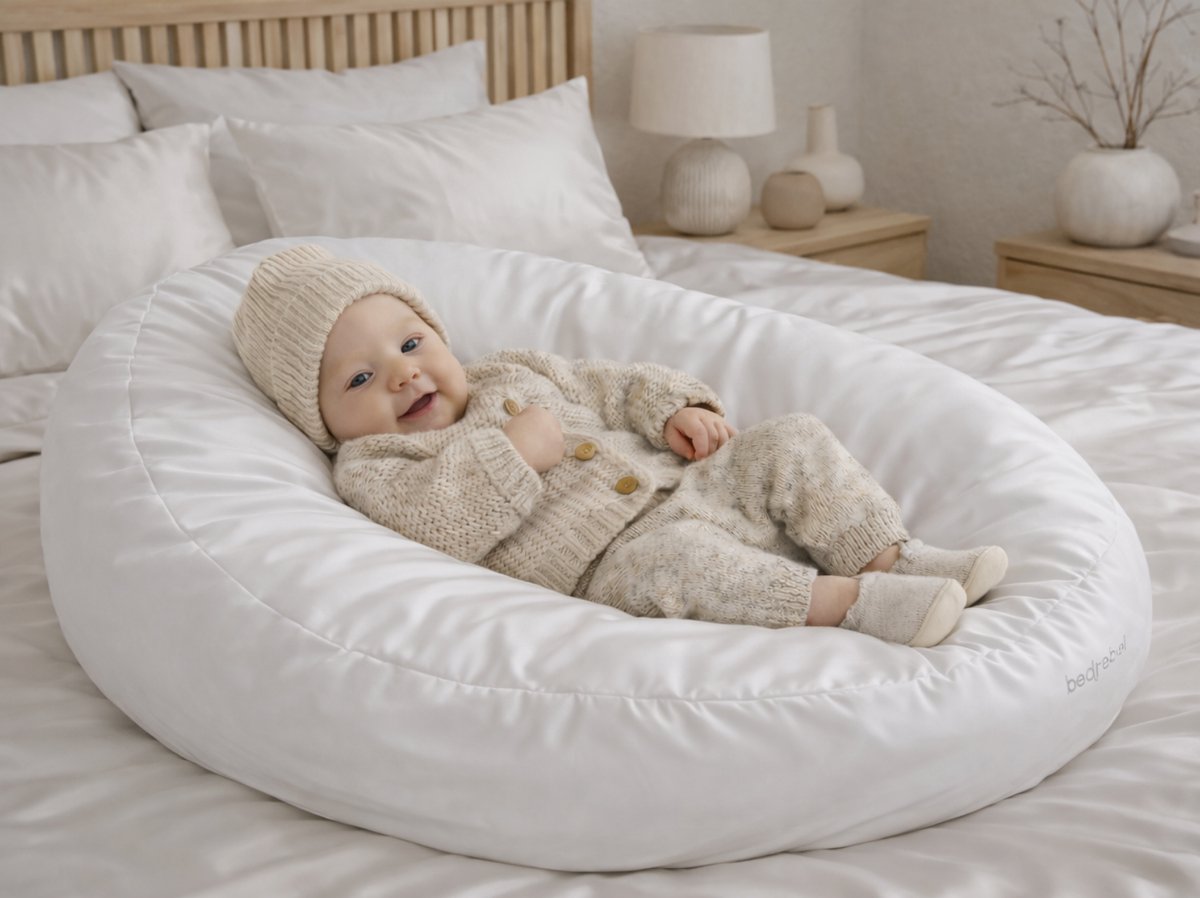 Bedrebel - Baby relax hoes voor voedingskussen zwangerschapskussen - 100% katoen satijn - wit - Pure white - anti doorzakken clip - baby relaxhoes