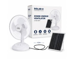 Zonne-energie Tafelventilator 30 cm (12 inch) | X-LUMIX X-Fan White | 15W Motor | 12W Zonnepaneel | 4000mAh Accu | Stil & Energiezuinig | Binnen & Buiten