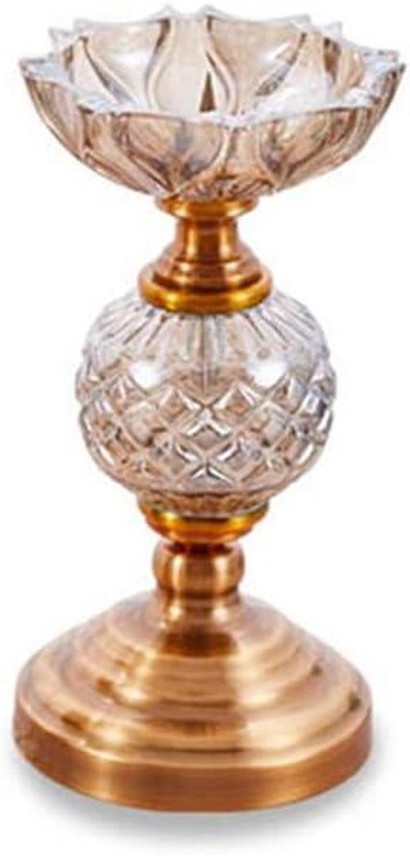 Gouden Glazen Kandelaar - Kaarsenhouder Decoratief - Sfeervolle Decoratie - Met Flanellen Basis - Tot 37.5 cm - Goud