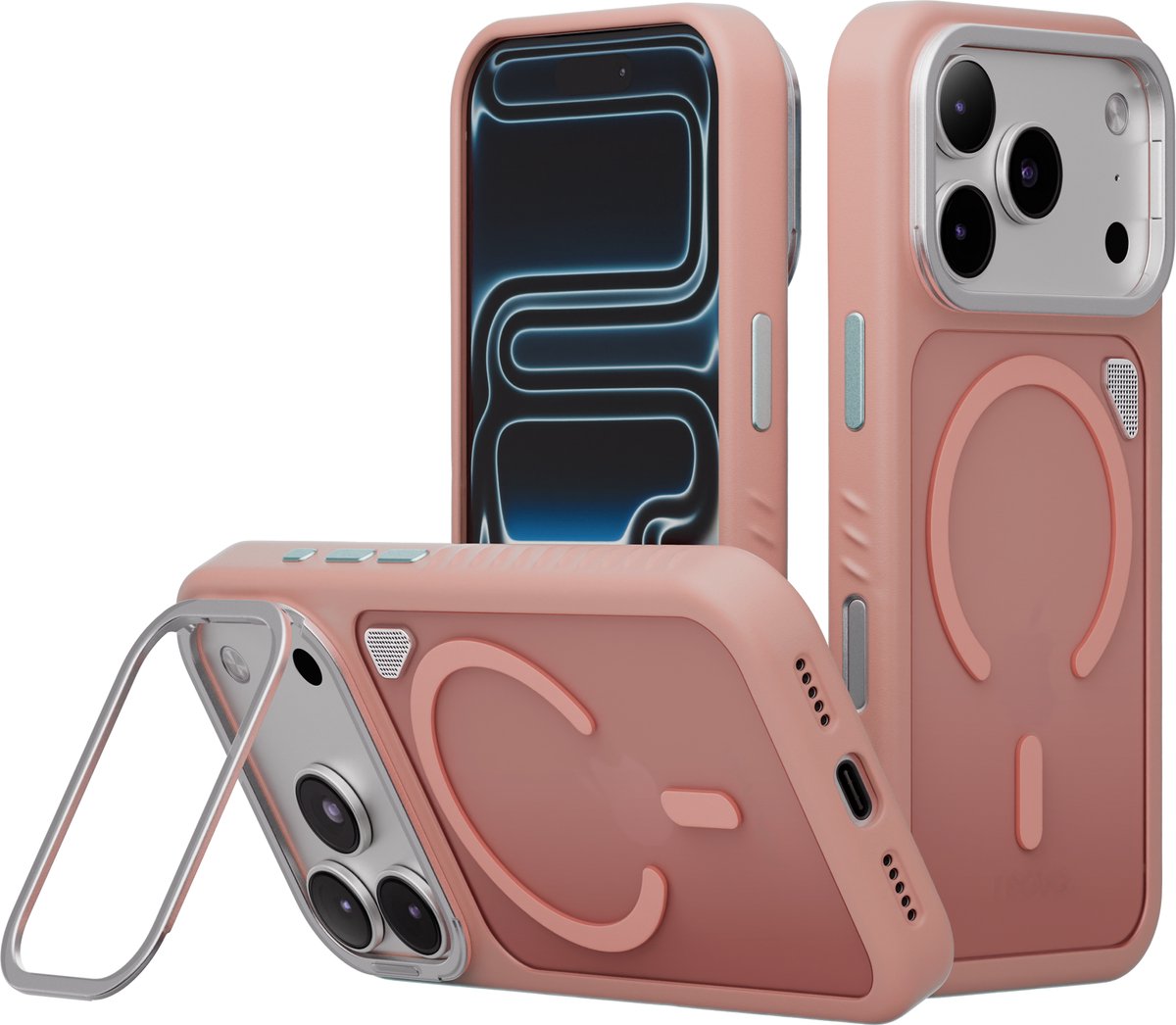 Reovo - Hoesje Geschikt voor iPhone 17 Pro - Camera standaard - Geschikt voor MagSafe - Roze - anti-val technologie