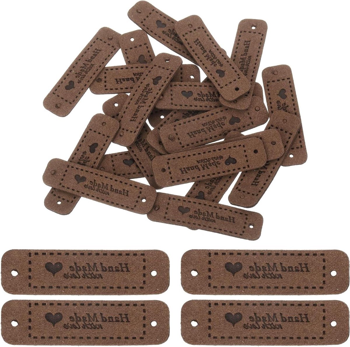 Handgemaakte Labels - Naai labels - Kleding decoreren - Met voorgeboorde gaten - 20 stuks - Donkerbruin