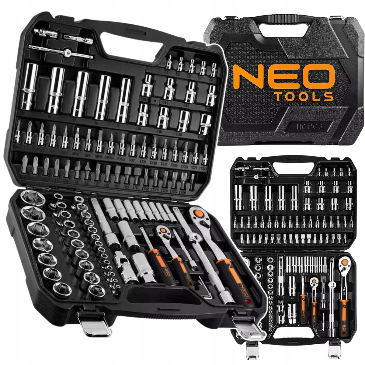 NEO 110-delige DOPPENSET 1/2", 1/4" Professionele koffer