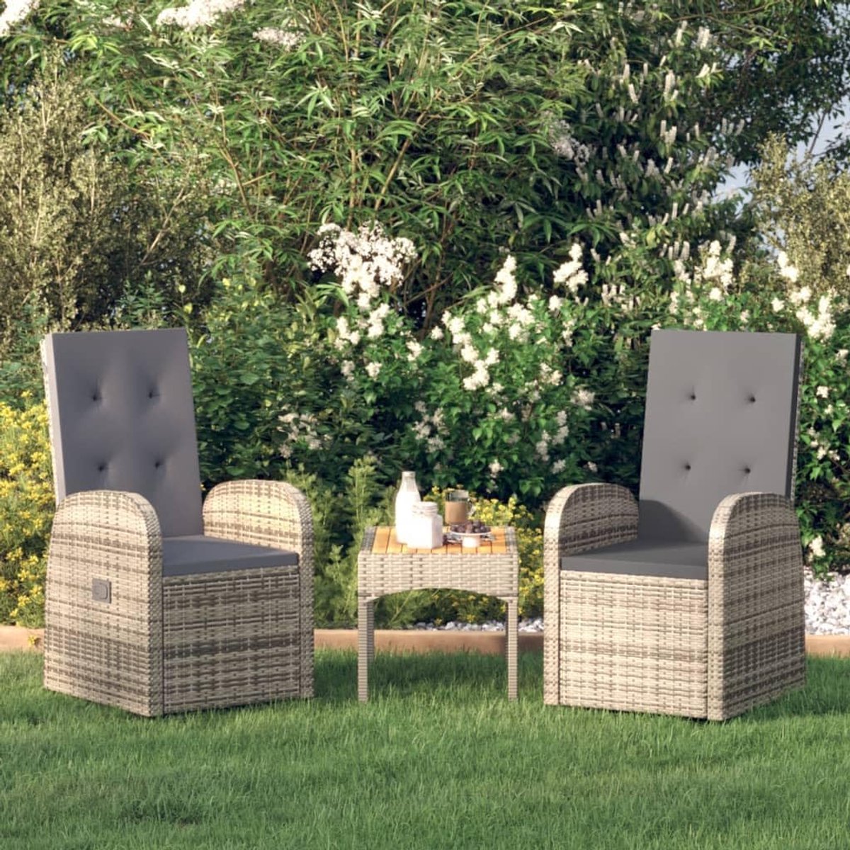 Luxe Verstelbare Poly Rattan Tuinstoel met Kussens Comfort Outdoor Relax Stoel met Verstelbare Rugleuning Weerbestendig voor Tuin en Balkon