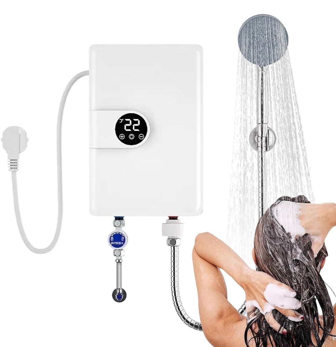Doorstroomboiler - Elektrische boiler - Direct warm water - Digitaal display - IPX4 waterdicht - Wit
