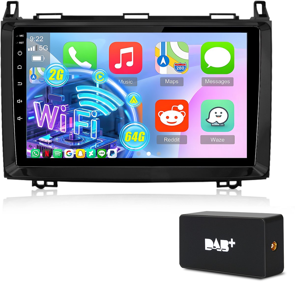 Hexinex - Geschikt voor Mercedes Benz A, B, V klasse, Vito, Viano Sprinter en Vw Volkswagen Crafter 2004-2017 - 2+64GB DAB+