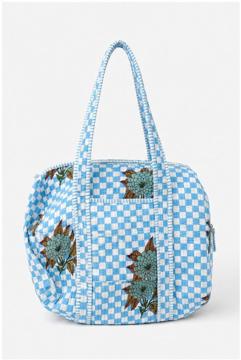 HS Dufflebag Dames - Blauw wit met bloemprint - Weekendtas / Sporttas