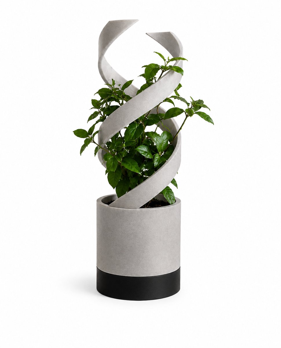 Bloempot met Spiraal Klimrek – Moderne Bloempot voor Klimplanten en Kamerplanten – Marble grijs/Zwart