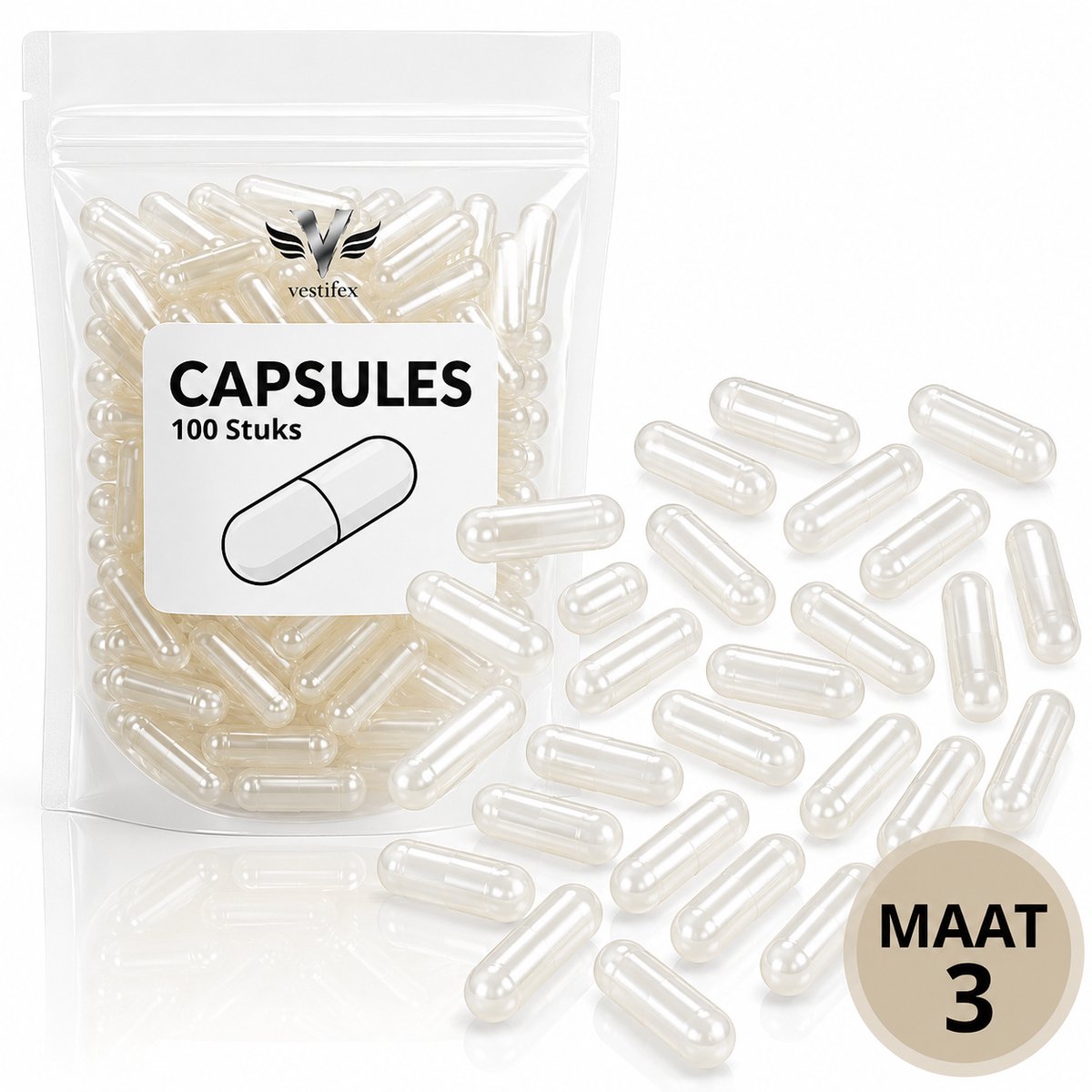 Vestifex® Lege Capsules Maat 3 - 100 Stuks - Gelatine - Capsules - Vegetarisch - DIY