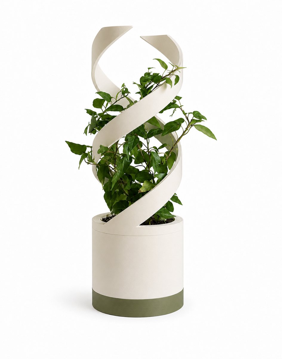 Bloempot met Spiraal Klimrek – Moderne Bloempot voor Klimplanten en Kamerplanten – Gebroken Wit/Groen