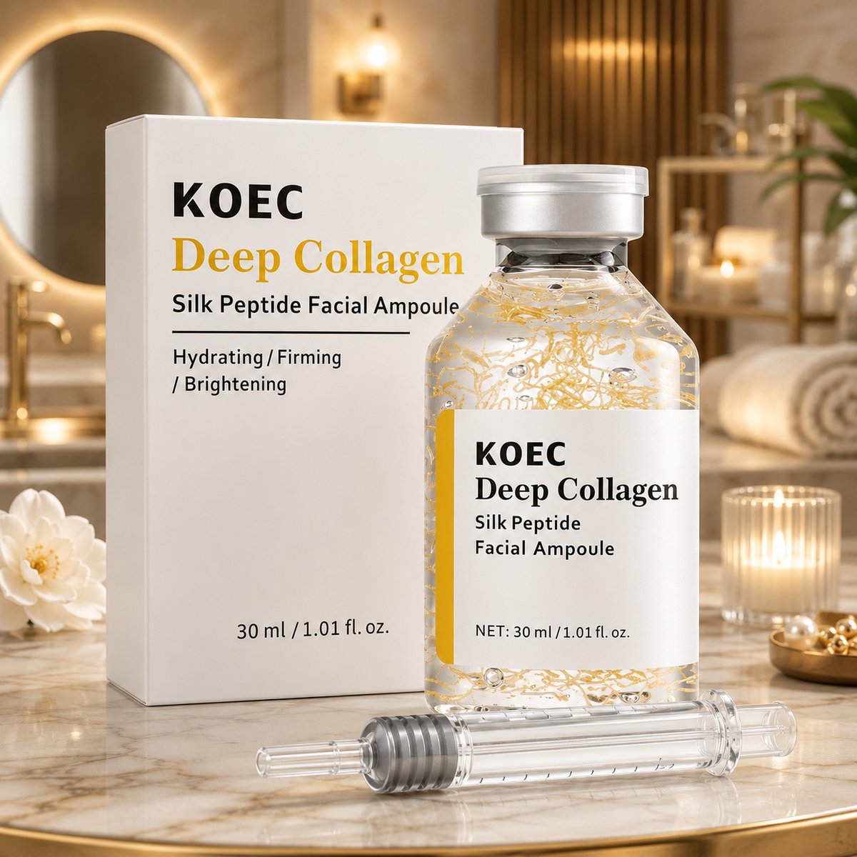 KOEC Silk Peptide Facial Ampoule, Gezichtsserum met Deep Collagen Silk Peptide & Collageen, Hydraterend Serum voor Stralende Huid, Korean Skincare, 30 ml