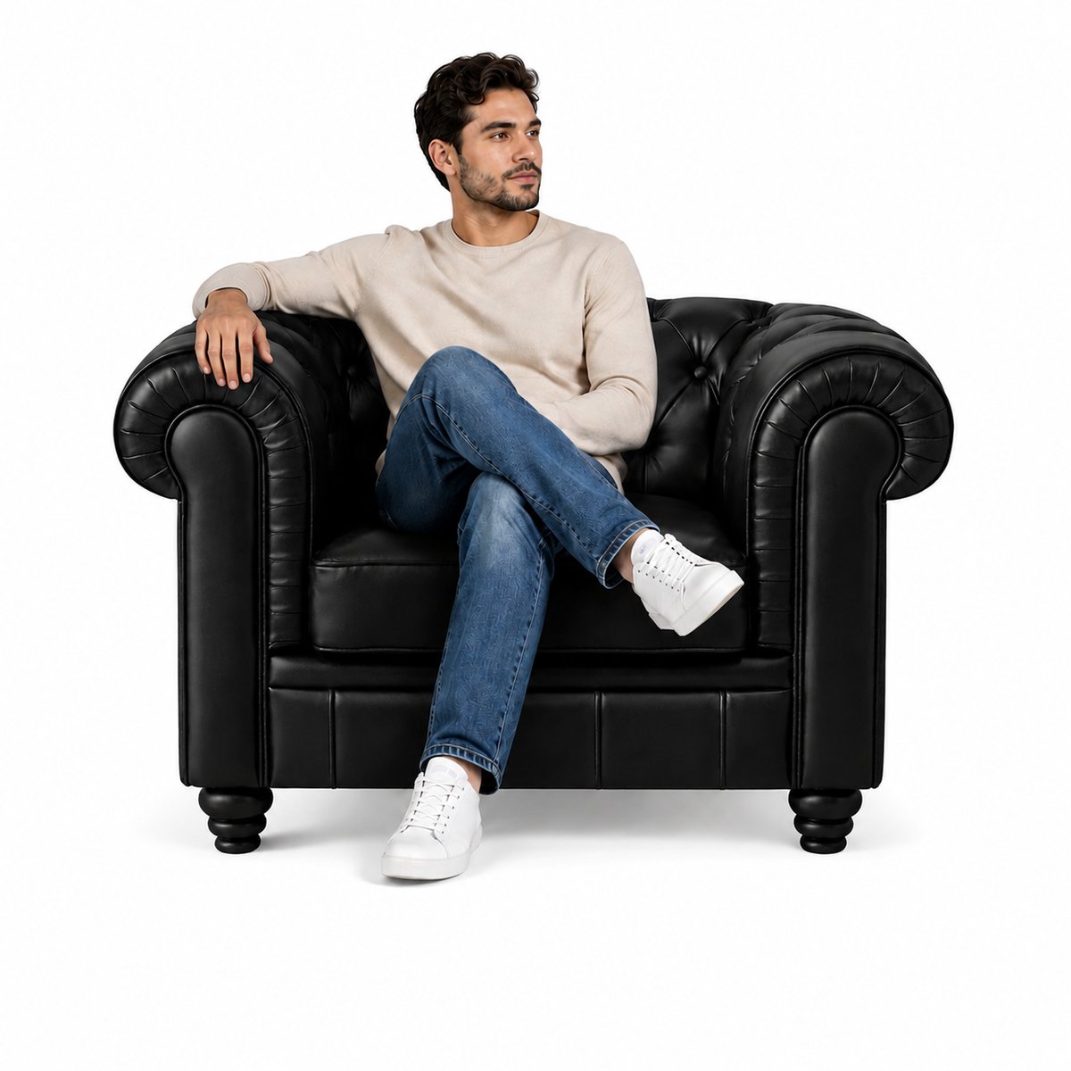 Chesterfield - 1-Zits - Stoel - Zwart - Fauteuil