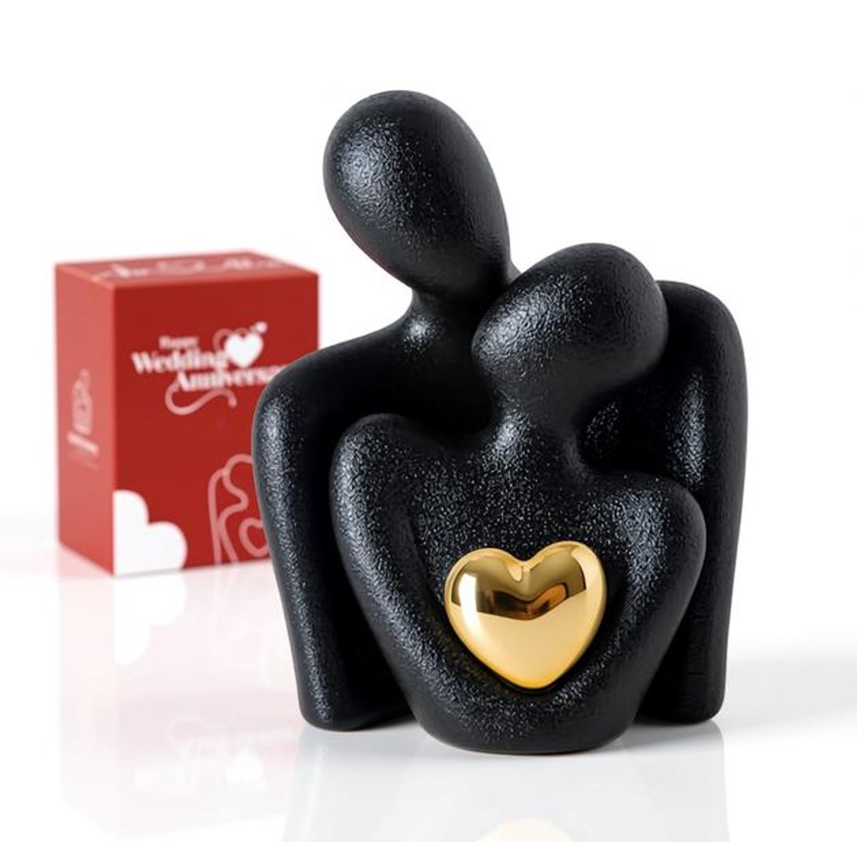 Maison Elara Modern mini keramiek paar figuur met hart – abstract liefdesbeeld voor woonkamer, slaapkamer, tafel of plank, cadeau voor jubileum, Valentijnsdag of bruiloft