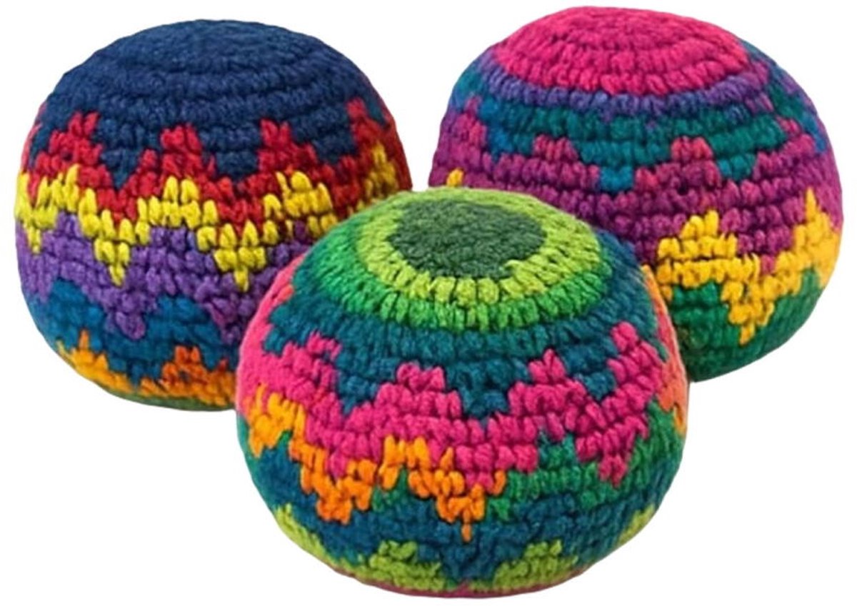 Gehaakte Footbag - Trapzakjes Jongleerballen - Buitenspel Bevorderen - Handgemaakt Ontwerp - 3 Stuks - Kleurrijk