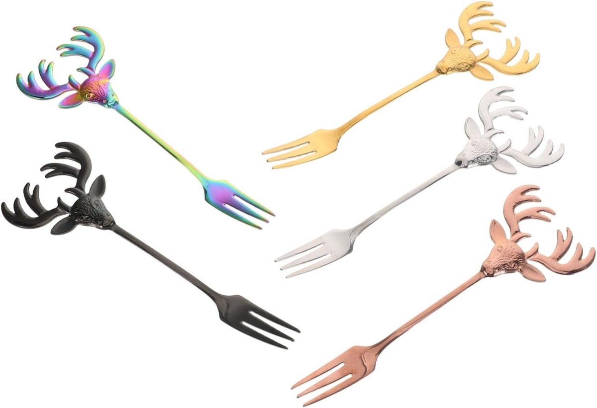 Dessertvorken - Minivorken - Hapjes Serveren - Uniek Rendierontwerp - 14 cm - Multicolor