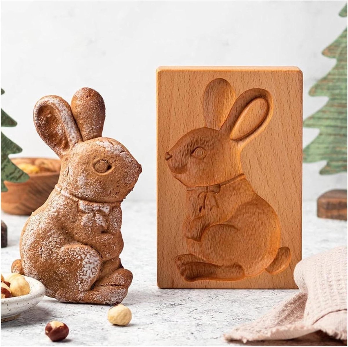 Houten Koekjesvorm - Bakvorm Stempel - Koekjes Bakken - 3D Reliëf Patronen - 10 cm - Natuurlijk Hout