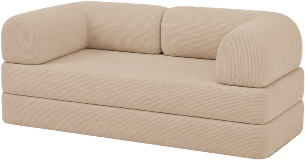 Bananair - 2-zits Bank - Modulaire slaapbank - Bedbank - Ribfluweel - 90x180 cm - Beige