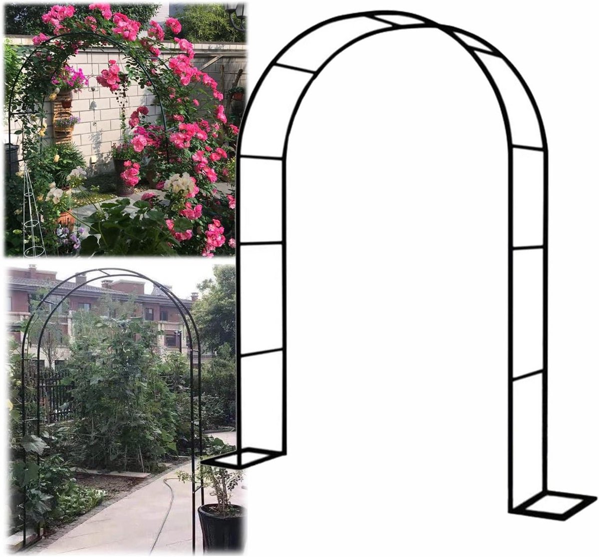 Tuin Prieel Boog - Metalen Archway - Klimplanten Ondersteunen - Weerbestendig Staal - 1.6 M Breed - Zwart