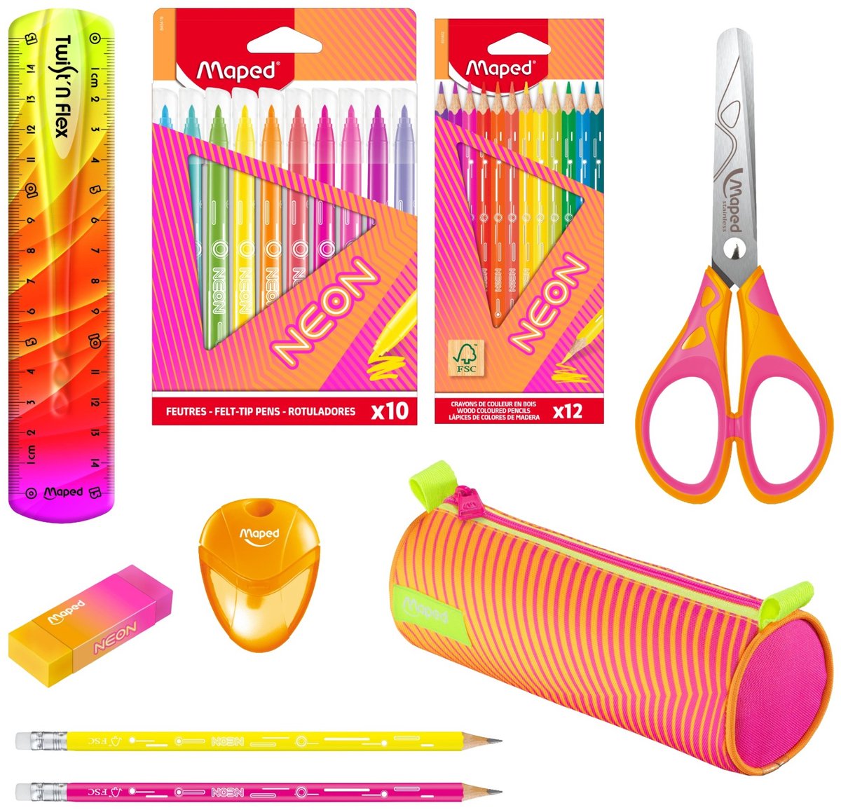 Maped Office Maped neon xl bundel - complete tekenset met etui, potloden, viltstiften en schaar