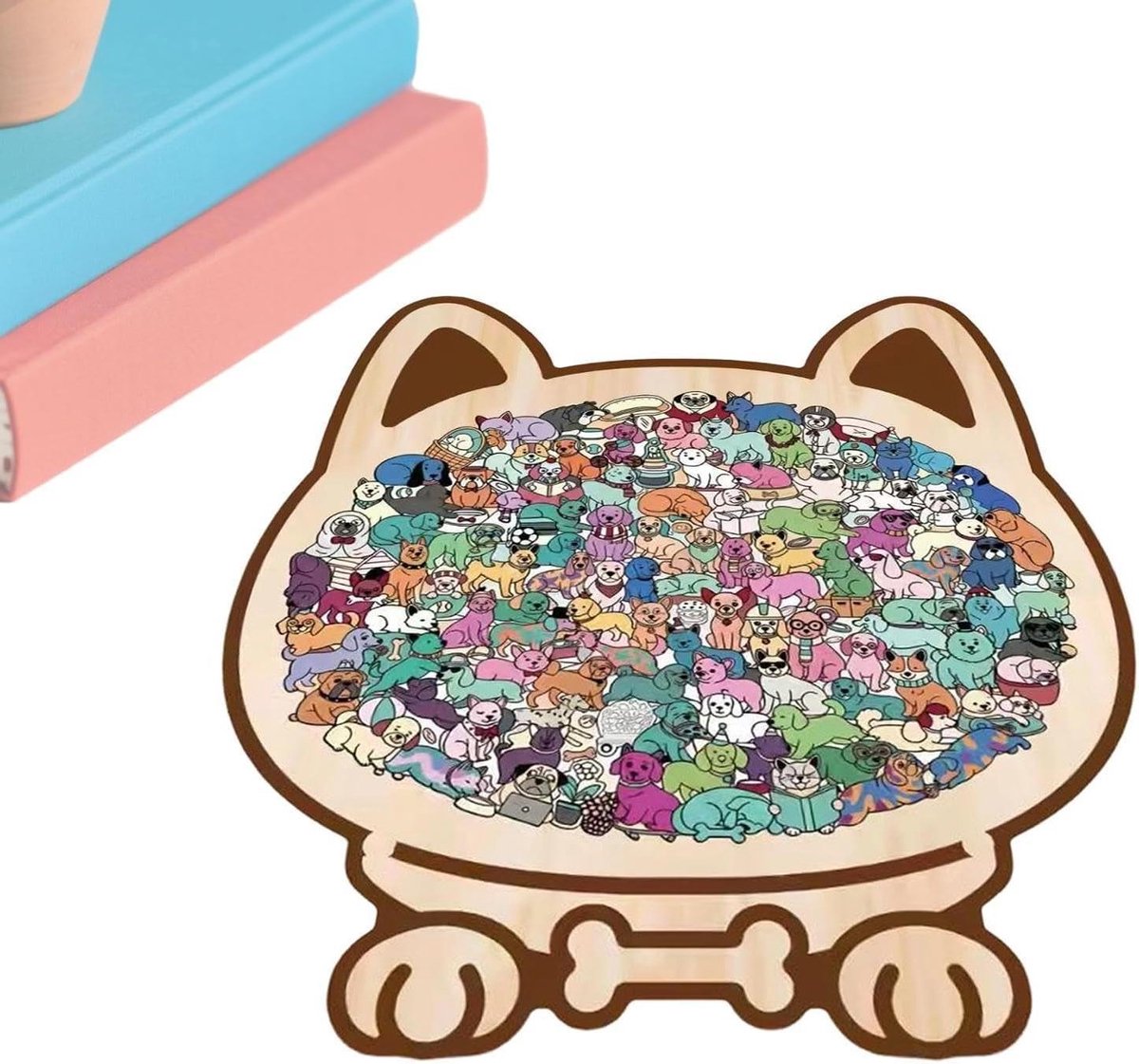 Houten Puzzel - Dierenpuzzel - Ontspanning - Unieke Vormpjes - 115 Stukjes - Morandi