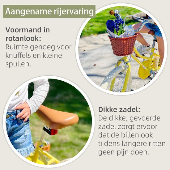 STITCH Fantasy Meisjesfiets 16 inch – Geel Kinderfiets met Zijwieltjes & Mandje – 3-5 jaar — afbeelding 5