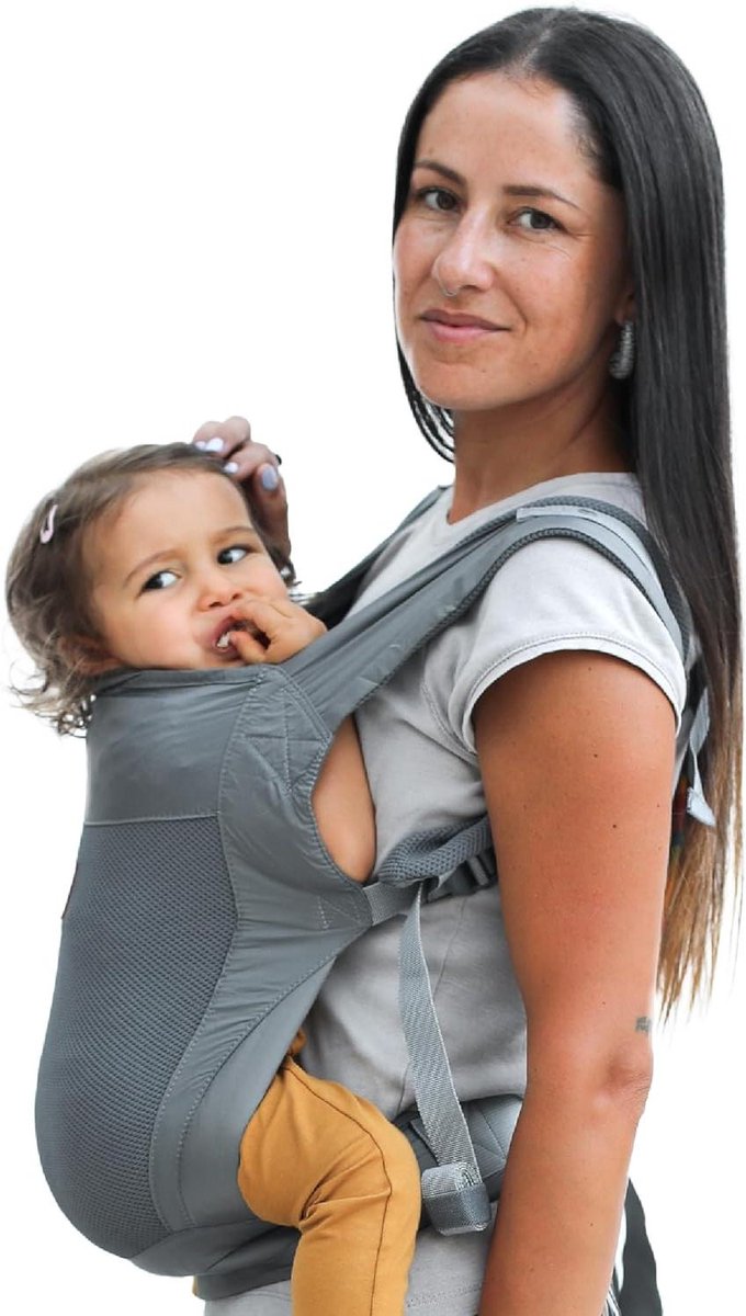 Lichte Draagzak - Kinderdrager Opvouwbaar - Reizen en Avontuur - Ergonomische M-positie - 7-20 kg - Grijs