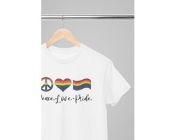 Pride shirt - Peace Love Pride - Wurban Wear | Gay pride | Pride kleding | Regenboog kleding | Pride | Pride vlag | Regenboog vlag | Regenboog | LGBTQ | LHBTI | Liefde | Transgender | Crossdress | Amsterdam | Rainbow | lgbt shirt | Wit